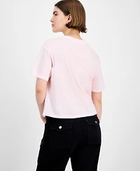 Rebellious One Juniors' Cropped Embroidered Luck T-Shirt