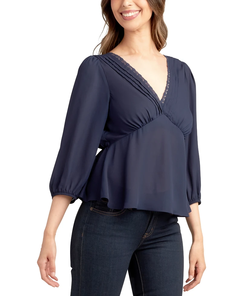 Bcx Juniors' 3/4-Sleeve Pleated V-Neck Top