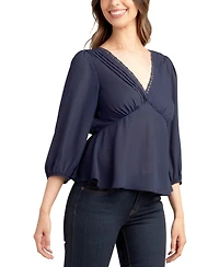 Bcx Juniors' 3/4-Sleeve Pleated V-Neck Top