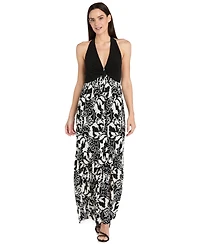 R & M Richards Women's Printed Halter Maxi Dress