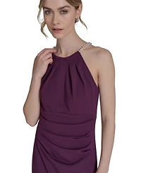 Eliza J Petite Scuba Crepe Halter Side-Tuck Gown
