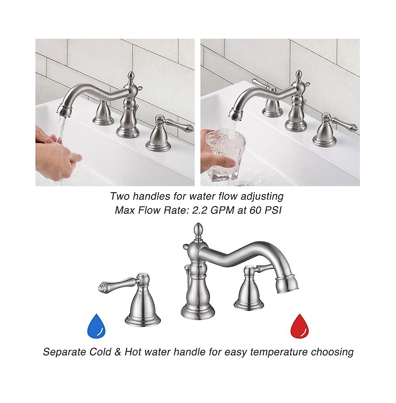 Aquaterior Rectangle Drop In Bathroom Sink w/ 3 Hole Faucet Widespread 2 Handle