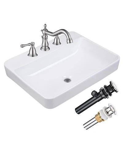 Aquaterior Rectangle Drop In Bathroom Sink w/ 3 Hole Faucet Widespread 2 Handle