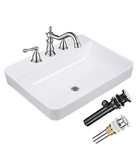 Aquaterior Rectangle Drop In Bathroom Sink w/ 3 Hole Faucet Widespread 2 Handle