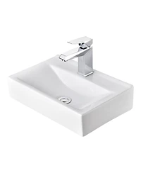 Aquaterior Wall Mount Ceramic Sink with Modern Bathroom Single Handle Faucet Chrome Combo