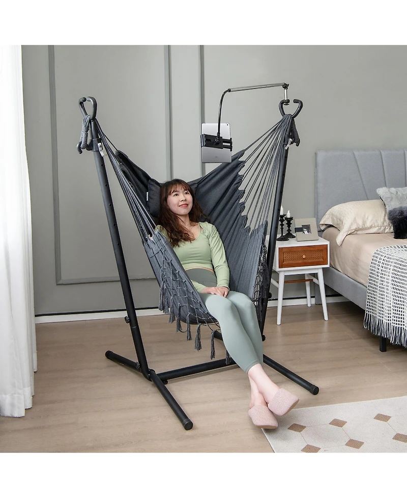 Gymax Hammock Chair with Stand Phone Holder Adjustable Swing Indoor & Outdoor Use