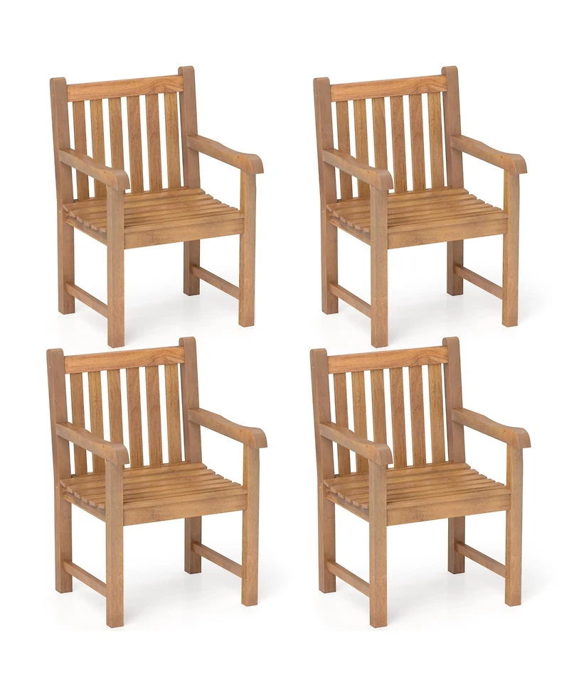 Gymax Pcs Teak Wood Patio Dining Chair Outdoor Armchair w/ Slatted Seat & Solid Legs