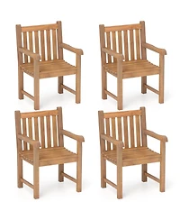 Gymax Pcs Teak Wood Patio Dining Chair Outdoor Armchair w/ Slatted Seat & Solid Legs