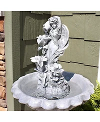 Sunnydaze Decor Outdoor Polyresin Fairy Flower Solar Powered Water Fountain Feature with Battery Backup - 42"