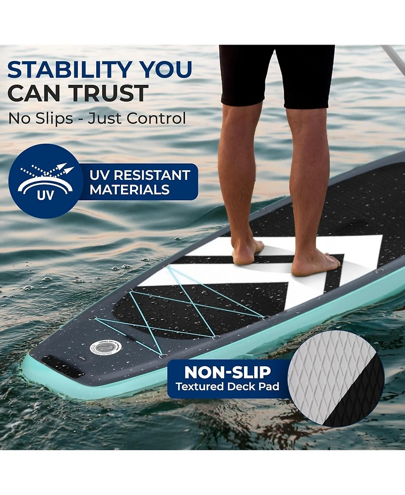 Inflatable Stand-Up Paddle-Board with Double-Action Hand Pump, 3-Piece Aluminum Sup Paddle, Leash, Repair Kit and Backpack, Black