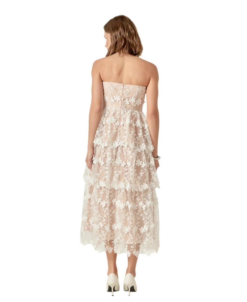 endless rose Women's Strapless Crochet Layered Midi Dress