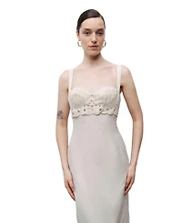 Nocturne Women's Linen Brode Detailed Sweetheart Maxi Dress