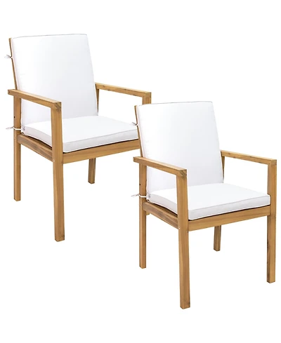 Sunnydaze Decor Rodanthe Acacia Wood Outdoor Dining Armchairs with Cushions - 2pk - Natural/Bone White