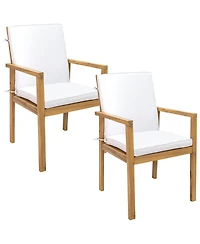 Sunnydaze Decor Rodanthe Acacia Wood Outdoor Dining Armchairs with Cushions - 2pk - Natural/Bone White