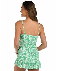 La Blanca Womens Batiki Twist Front Tankini Top Batiki Ruffled Swim Skirt