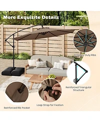 Gymax 10 Ft Solar Offset Hanging Umbrella Patio Cantilever w/ 32 Led Lights