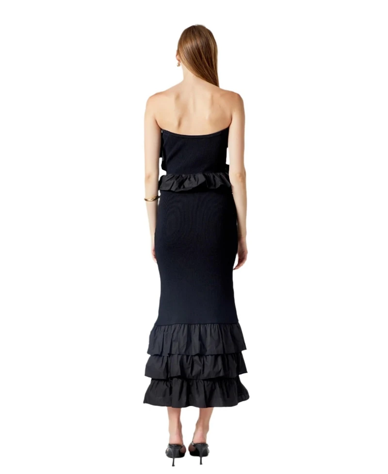 endless rose Women's Mixed Media Strapless Fitted Maxi Dress
