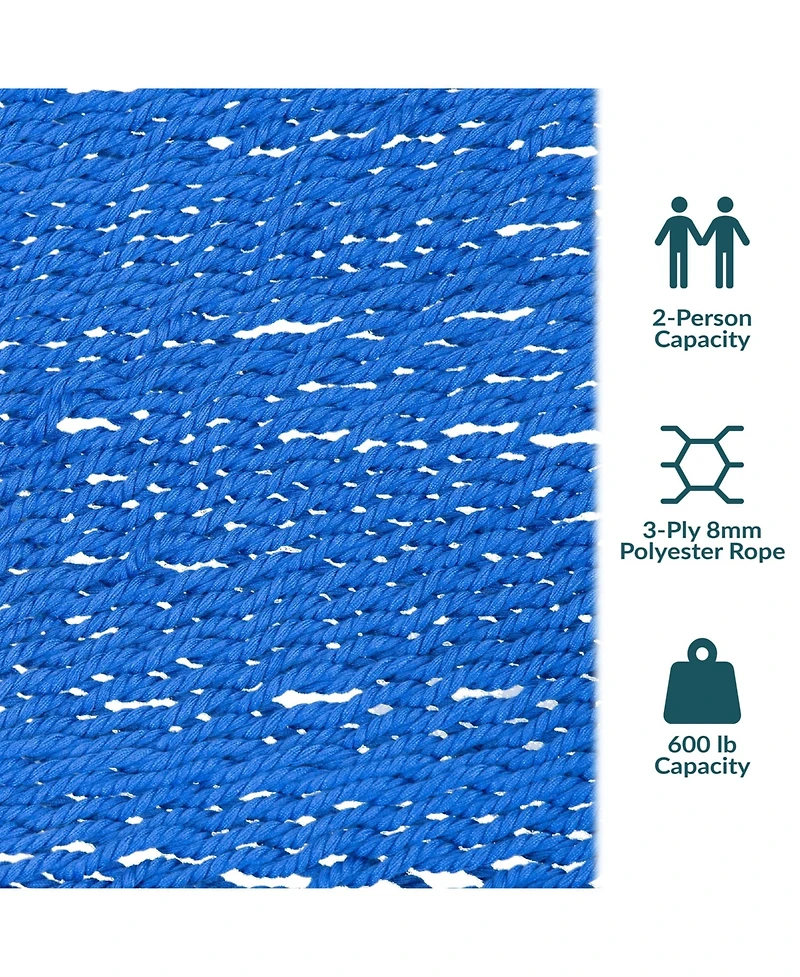 Sunnydaze Decor Outdoor 2-Person Double Polyester Rope Hammock with Wood Spreader Bar and 15ft Black Steel Stand