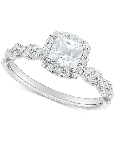 Diamond Cushion Halo Braided Shank Engagement Ring (1-1/3 ct. t.w.) in 14k White Gold