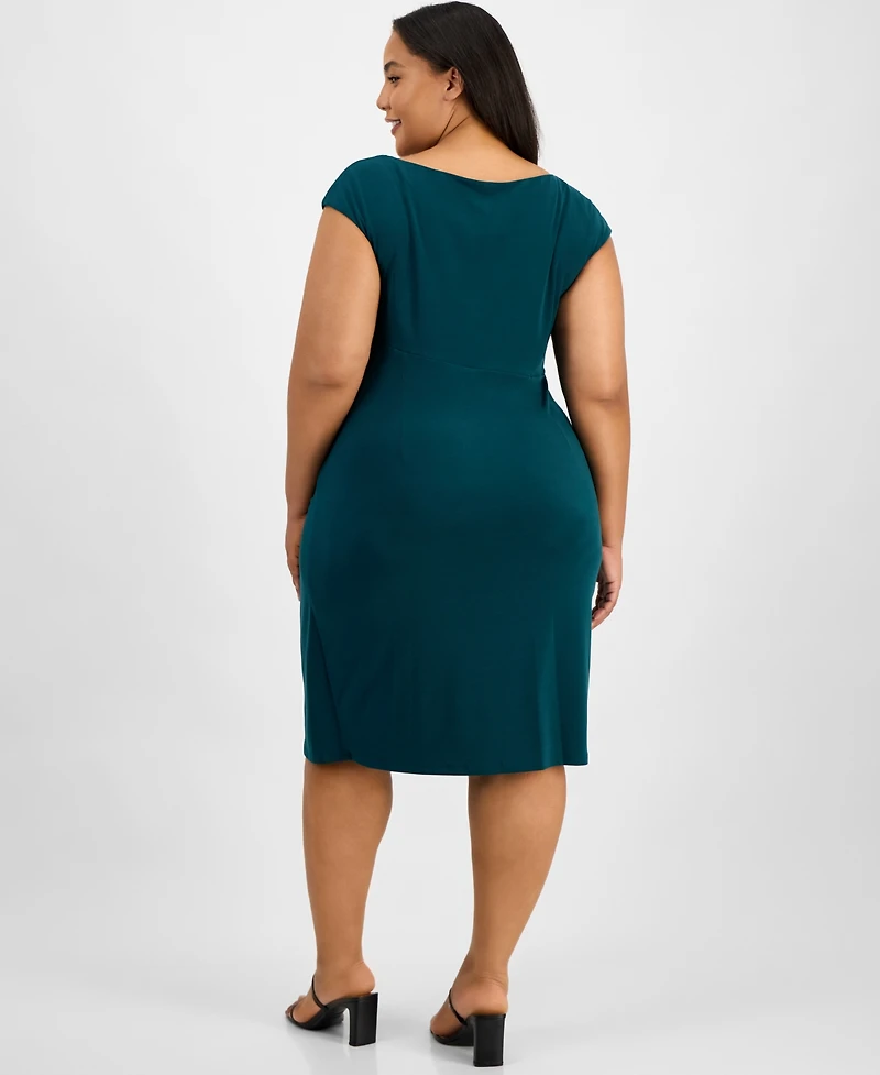 Connected Plus Faux-Wrap Sleeveless Sheath Dress