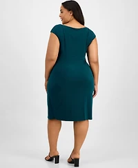 Connected Plus Faux-Wrap Sleeveless Sheath Dress