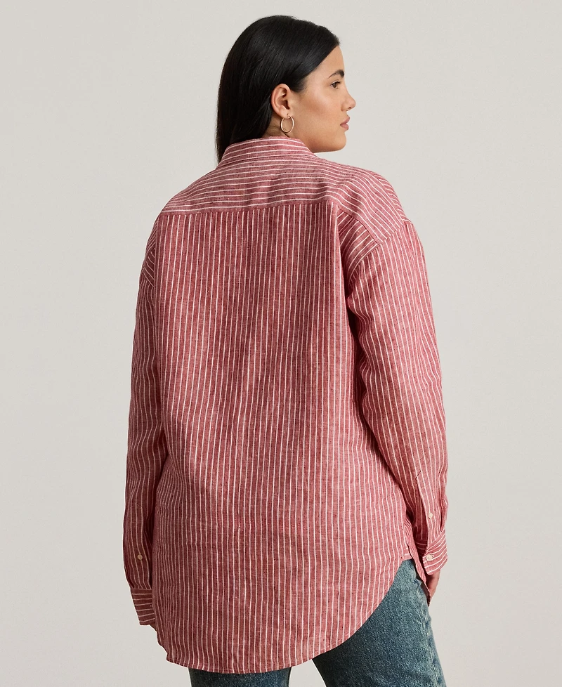 Lauren Ralph Plus Striped Linen Shirt