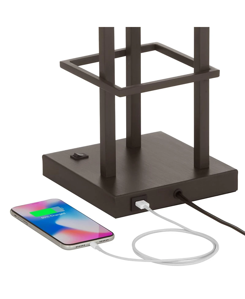 Franklin Iron Works Modern Console Table Lamp 29 1/2" Tall with Usb Charging Port Bronze Metal White Glass Square Shade for Bedroom Living Room H