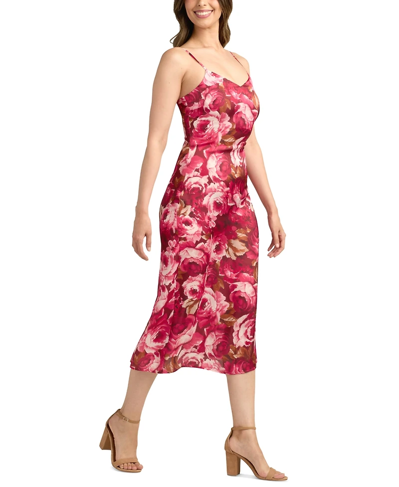 Bcx Juniors' Printed Stretch Satin Slip Dress