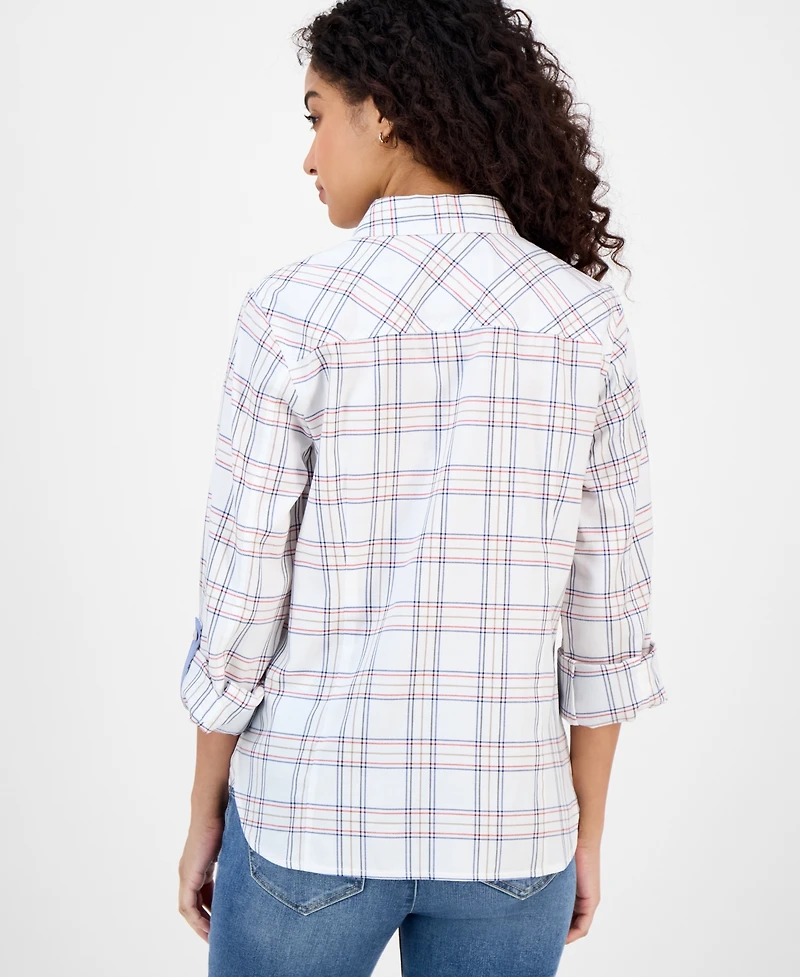 Nautica Jeans Women's Providence Plaid Cotton Roll-Tab-Sleeve Shirt