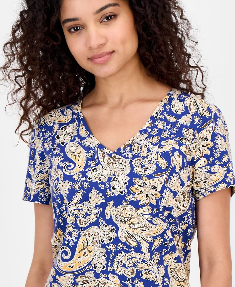 Nautica Jeans Women's Paisley-Print V-Neck T-Shirt