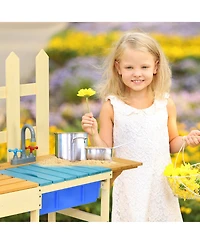 Gymax Wooden Kids Pretend Kitchen Play Set Outdoor Cooking Toy Gift Toddler Child