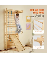 Slickblue Kids Indoor Playground 5 in 1 Wooden Wall Gym with Swedish Ladder and Slide