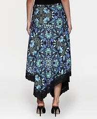 Avec Les Filles Women's Lace Trim Handkerchief Hem Skirt