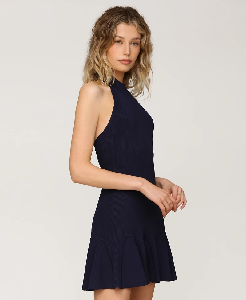 Avec Les Filles Women's Sleeveless Halter Ribbed Knit Mini Dress