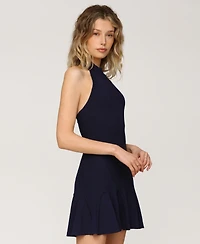 Avec Les Filles Women's Sleeveless Halter Ribbed Knit Mini Dress