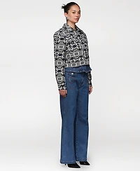 Avec Les Filles Women's Printed Cropped Trucker Jacket