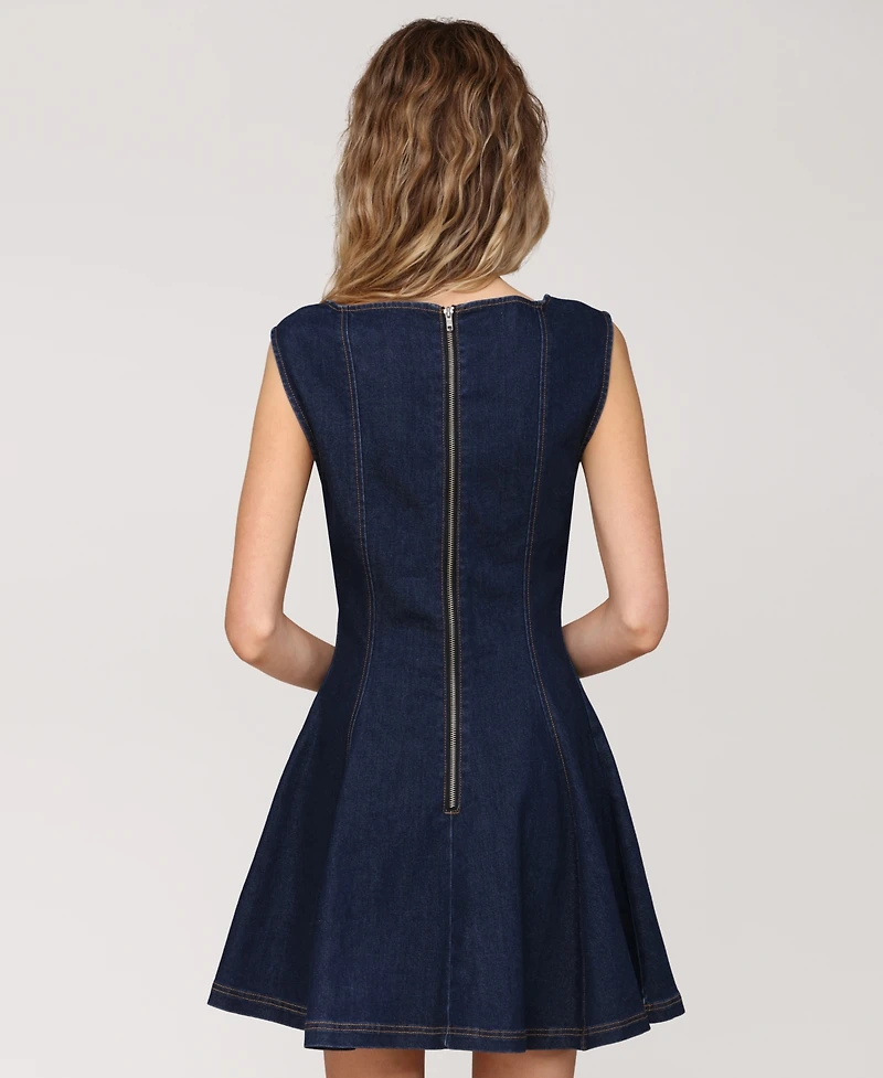 Avec Les Filles Women's Sleeveless Paneled Denim Mini Dress