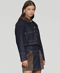 Avec Les Filles Women's Faux-Collar Crop Trucker Jacket