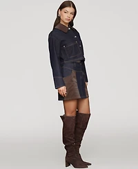 Avec Les Filles Women's Faux-Leather-Trim Western Mini Skirt