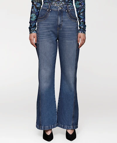 Avec Les Filles Women's Two-Tone Flared Jeans