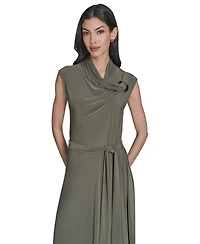 Halston Women's Jersey Mock-Neck Draped Midi Dress