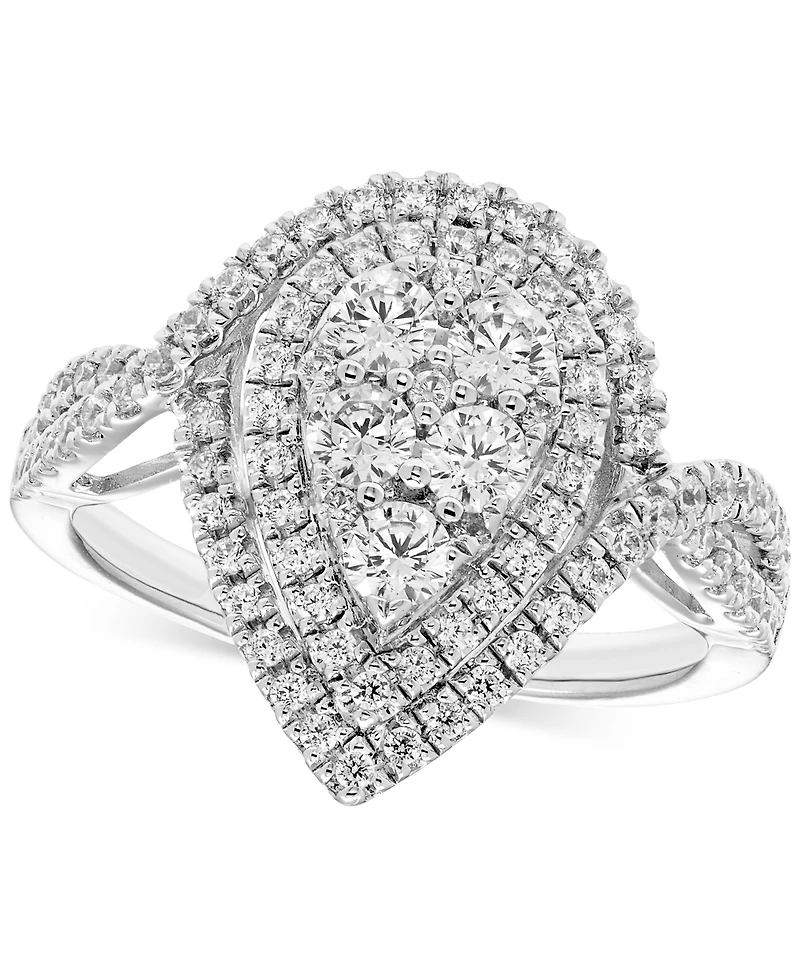 Diamond Pear Halo Cluster Ring (1 ct. t.w.) in 10k White Gold