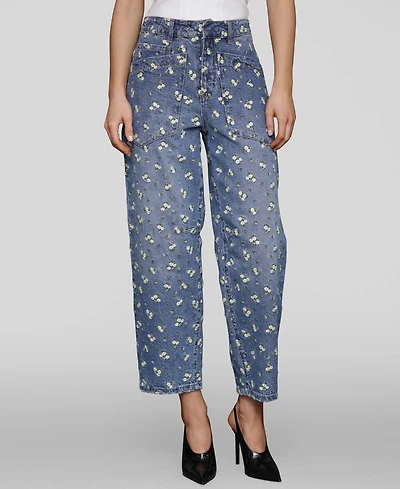Avec Les Filles Women's Embroidered Barrel-Leg Jeans