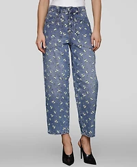 Avec Les Filles Women's Embroidered Barrel-Leg Jeans
