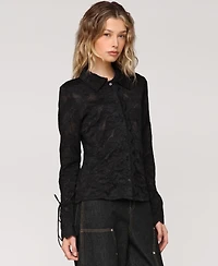 Avec Les Filles Women's Button-Front Flared-Sleeve Lace Shirt