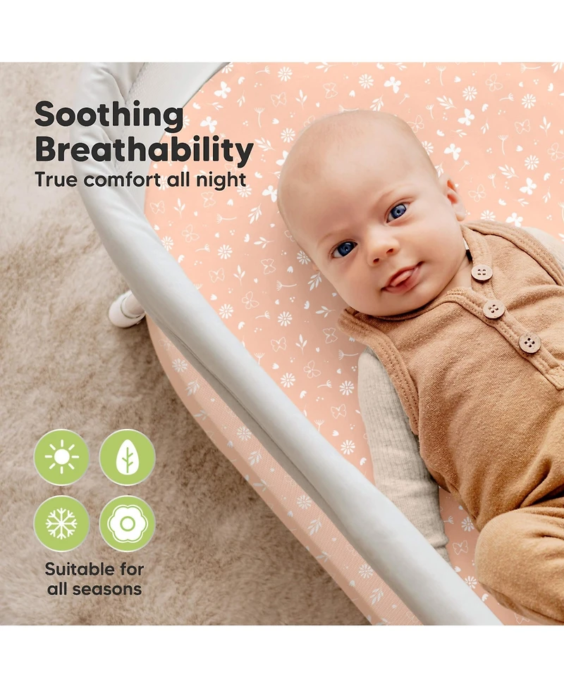 KeaBabies 2pk Soothe Waterproof Bassinet Sheets for Girls, Boys, 33x17 Universal Baby Mattress Protector Cover