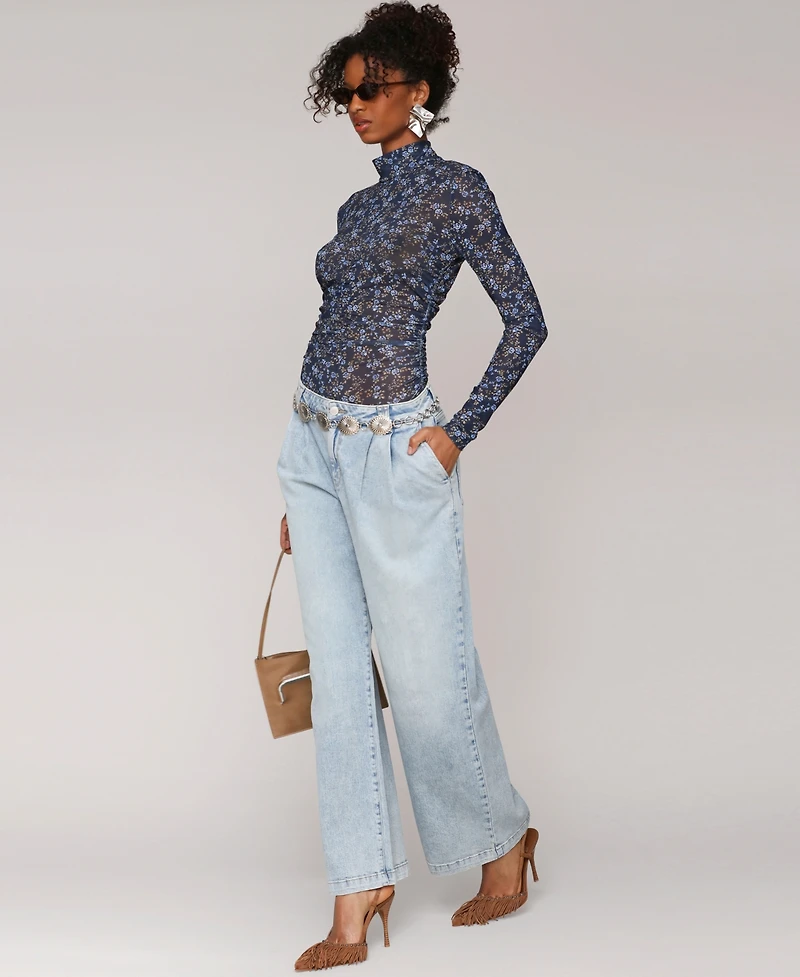 Avec Les Filles Women's Pleat-Front Wide-Leg Jeans