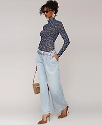 Avec Les Filles Women's Pleat-Front Wide-Leg Jeans