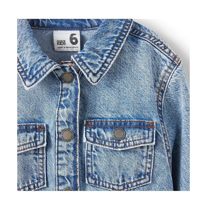 Cotton On Little Girls Sasha Long Sleeve Denim Shirt Dress