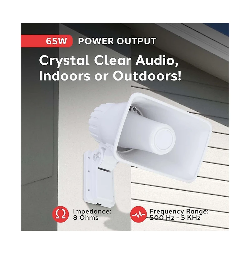 Pyle 8” Indoor/Outdoor Pa Horn Speaker – 65W Peak Power, 8 Ohms, Portable with Mounting Bracket & Hardware Included – PHSP5, Whit